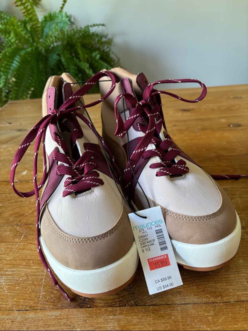 Maurices Tan Beige and Burgundy Lace-Up Ankle Boots